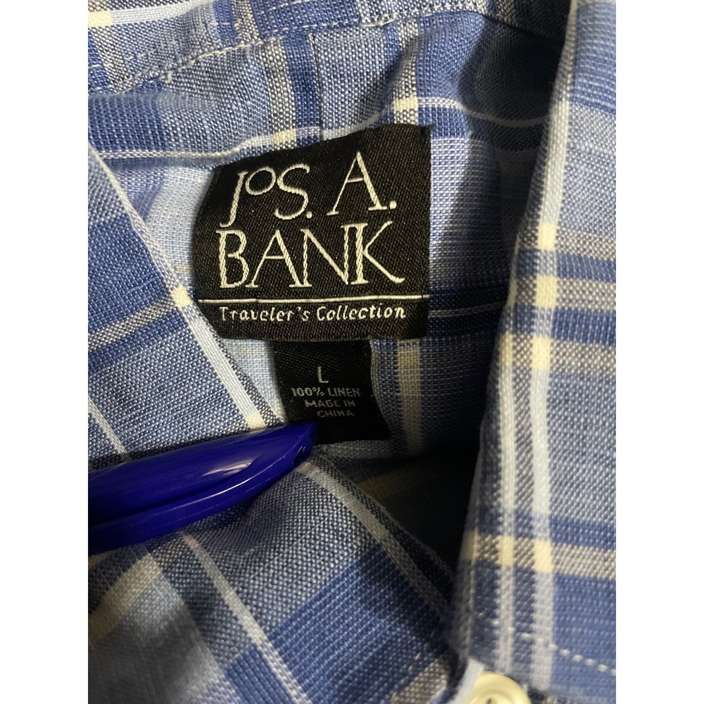 JOS A BANK Traveler's Collection Linen Button‎ Down Plaid Shirt Men Large - Picture 9 of 9